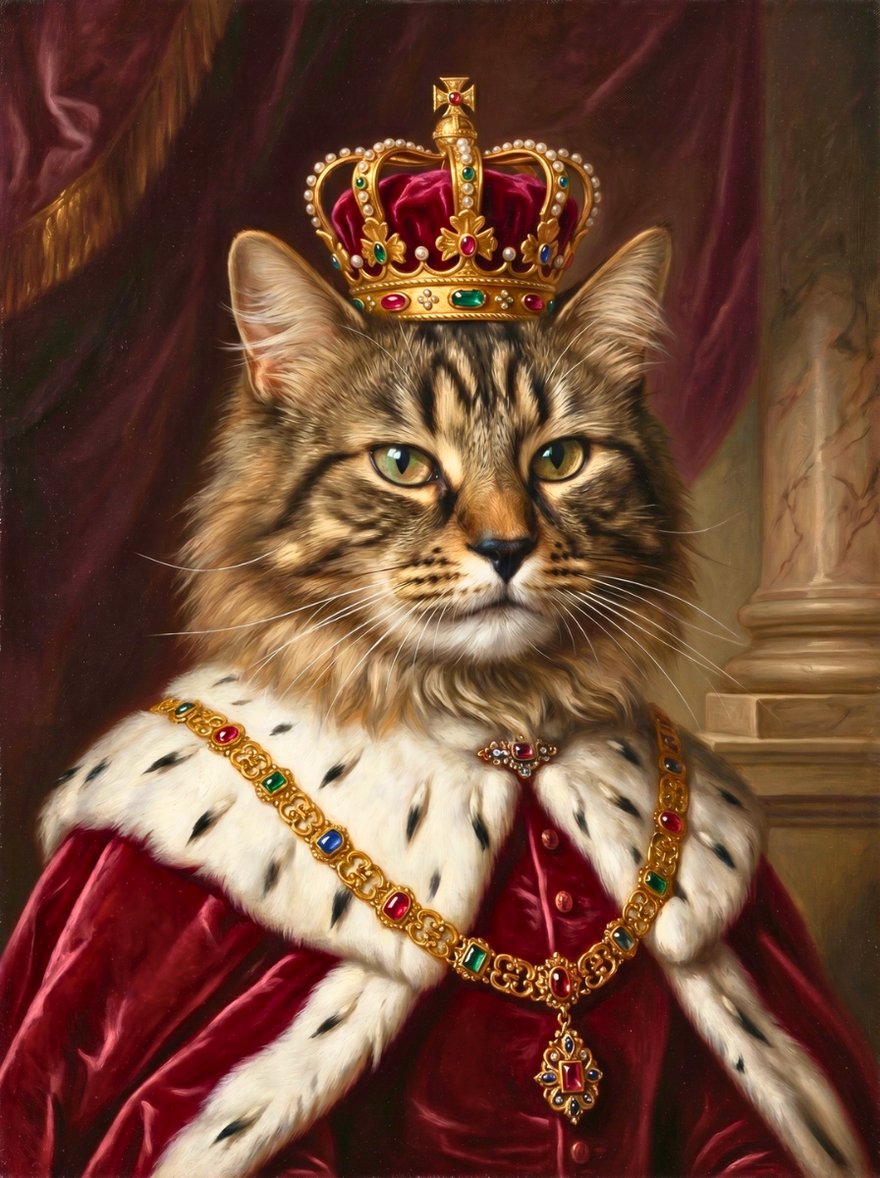 A regal, painterly portrait of a cat